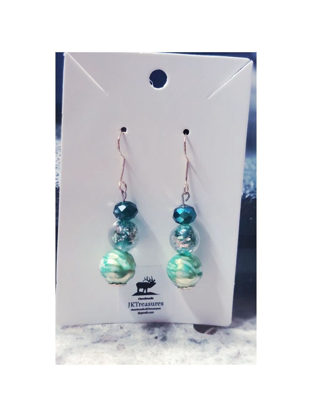 Handcrafted Green Glass Beads Gold Tone Hook Earrings